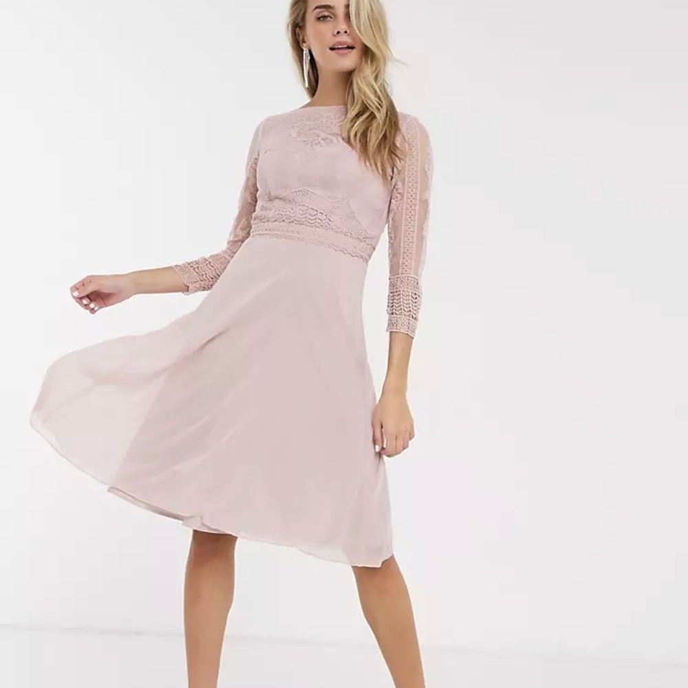 Chi Chi Tatumm lace detail midi dress in mink. Size UK 14. Size US 10 …